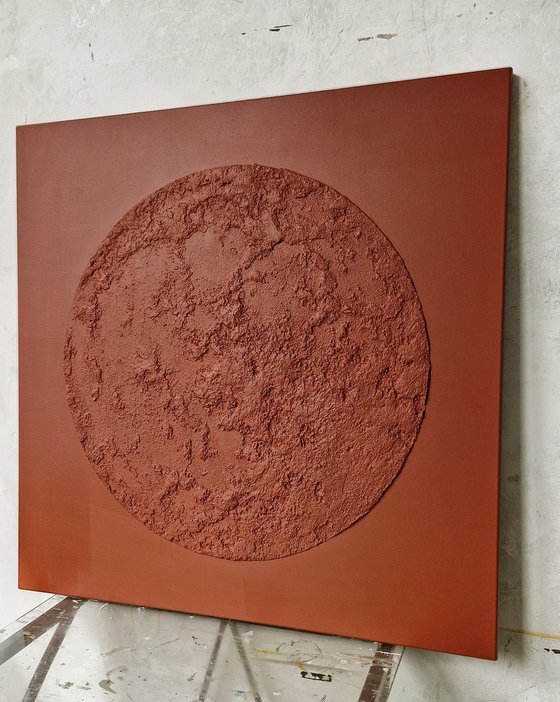 "Red Moon" Abstract moon high textured art