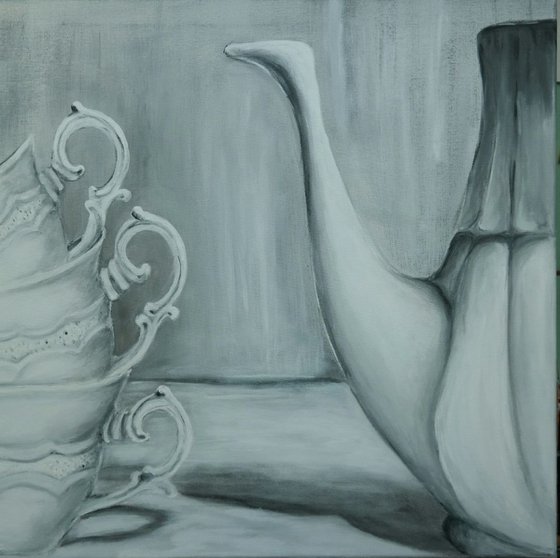 Time for Tea - Still life painting Black&White
