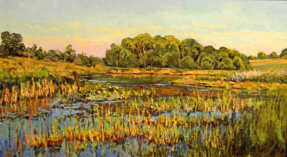 Overgrown pond. Realistic impressionism scenery by Dmitry Revyakin