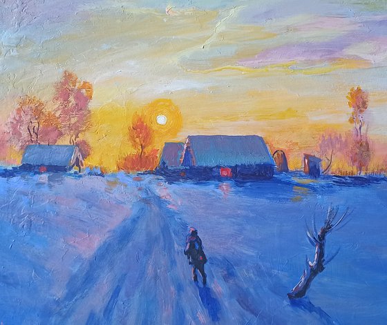 Warm winter (40x50cm, acrylic on painting, ready to hang)