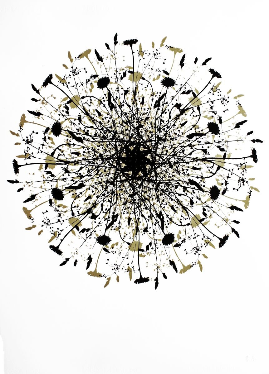 Organic Botanical Screenprint By Kath Edwards, 20 X 28", Orbital #3 (Gold), Original Artwork