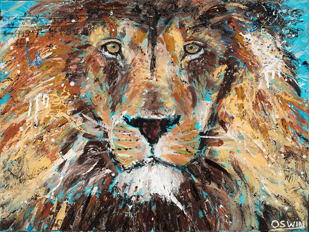 CECIL THE LION KING - 60 x 80 cm. - Oswin Gesselli - Series Hidden Treasures - male lion by Oswin Gesselli