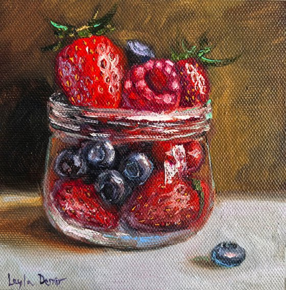 Berries oil painting mini wall art 6x6"