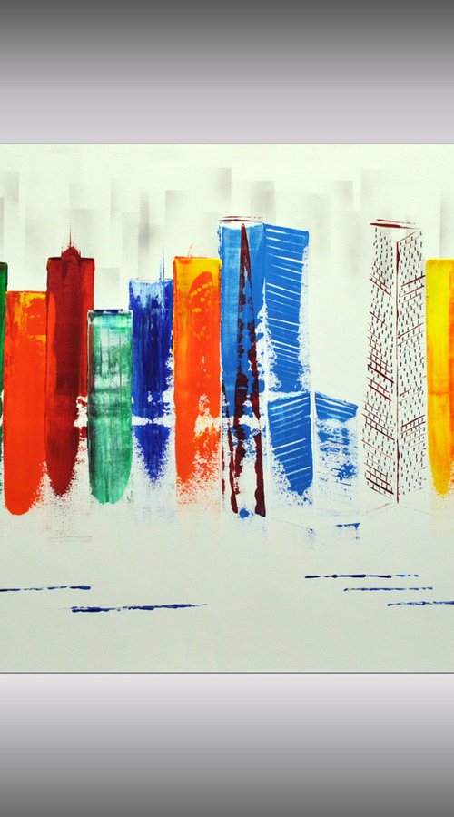 Exciting New York - XXL  abstract acrylic painting Skyline painting canvas wall art rainbow colors by Edelgard Schroer