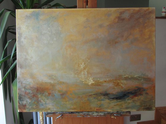 Golden Seas. Abstract Seascape. Ready to hang 18x24 inches.