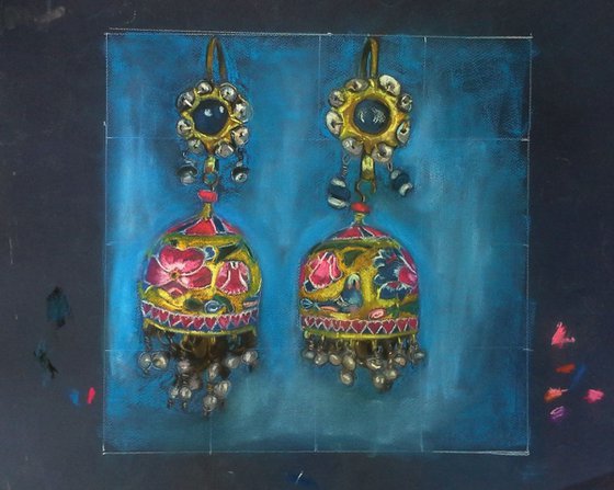 Jewish Afghanistan earrings in turquoise