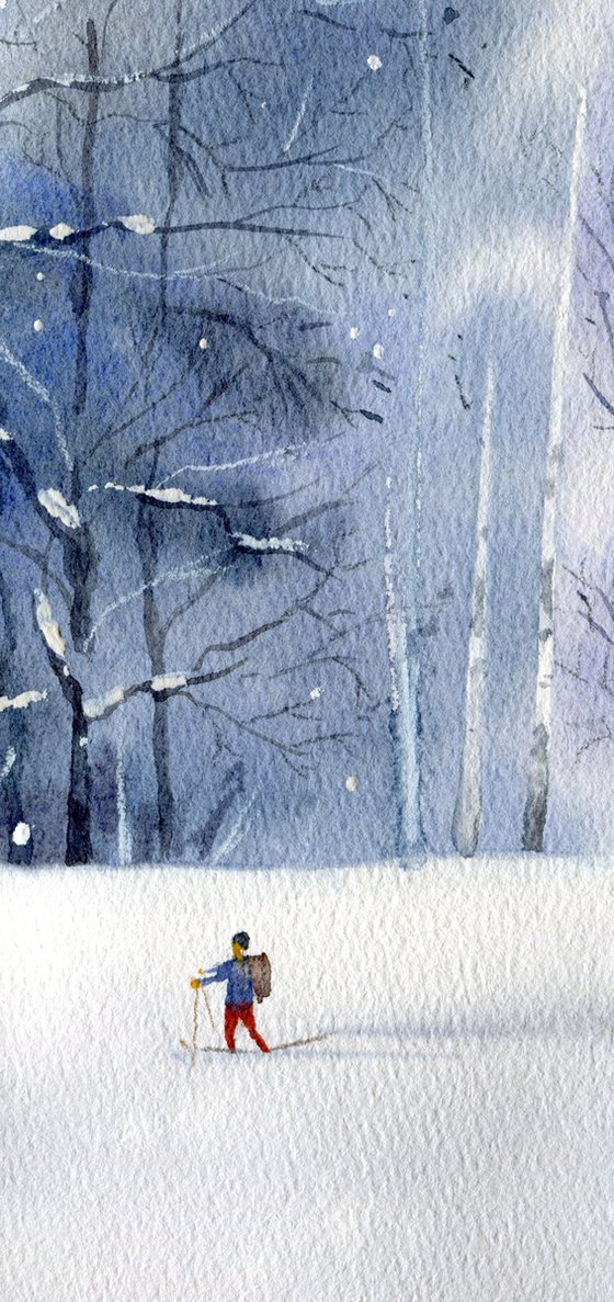 Ski trip. Original watercolor.