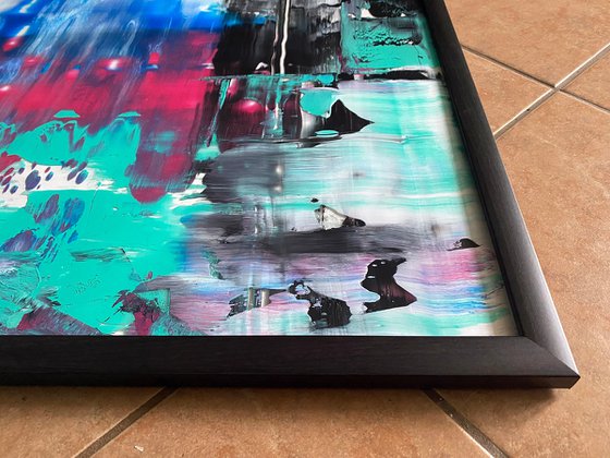 "Tokyo City Lights" - Original PMS Abstract Acrylic Painting On Plexiglass, Framed - 26" x 26"