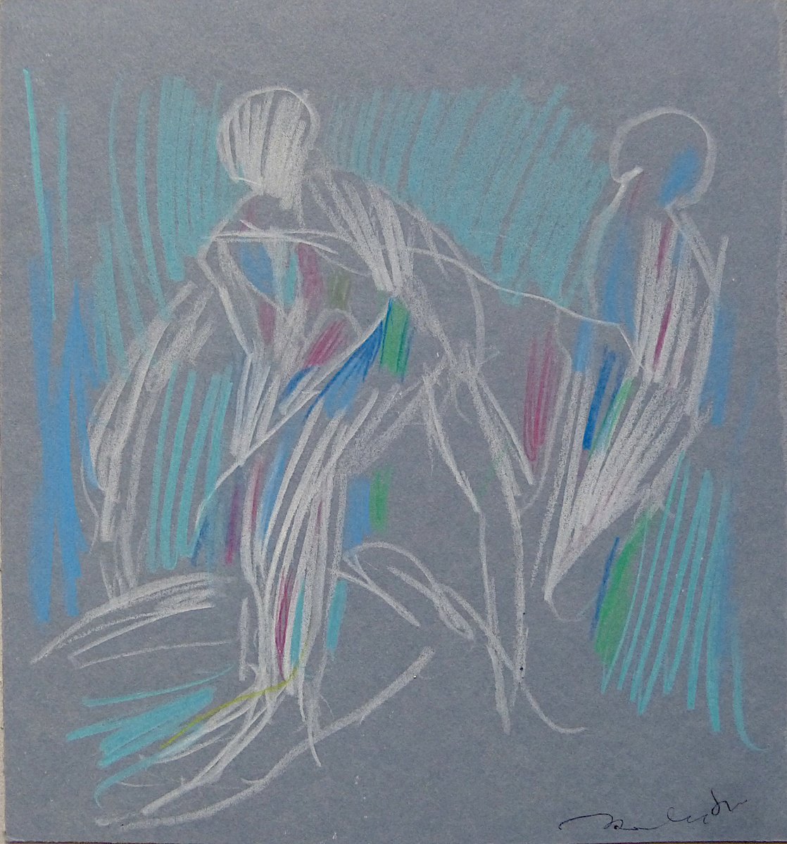 Expressive Portrait Pencil Drawing By Frederic Belaubre, 6 X 6, Games That People Play 3, Original Artwork