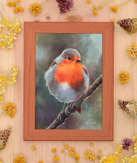 Robin oil painting, 'Red haired visitor'