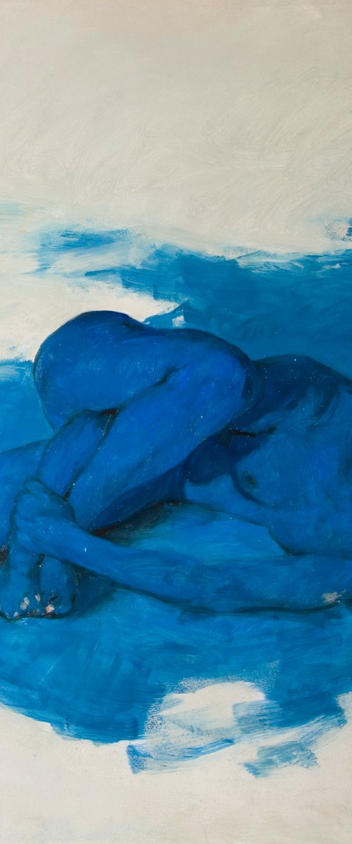 modern expressionist portrait of a nude woman with blue by Olivier Payeur