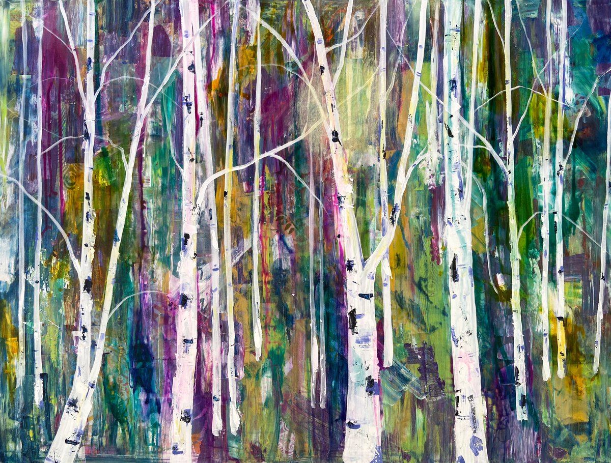 Impressionistic Botanical Acrylic Painting By Eliry Arts, 48 X 36, Forest Of Gems, Original Artwork