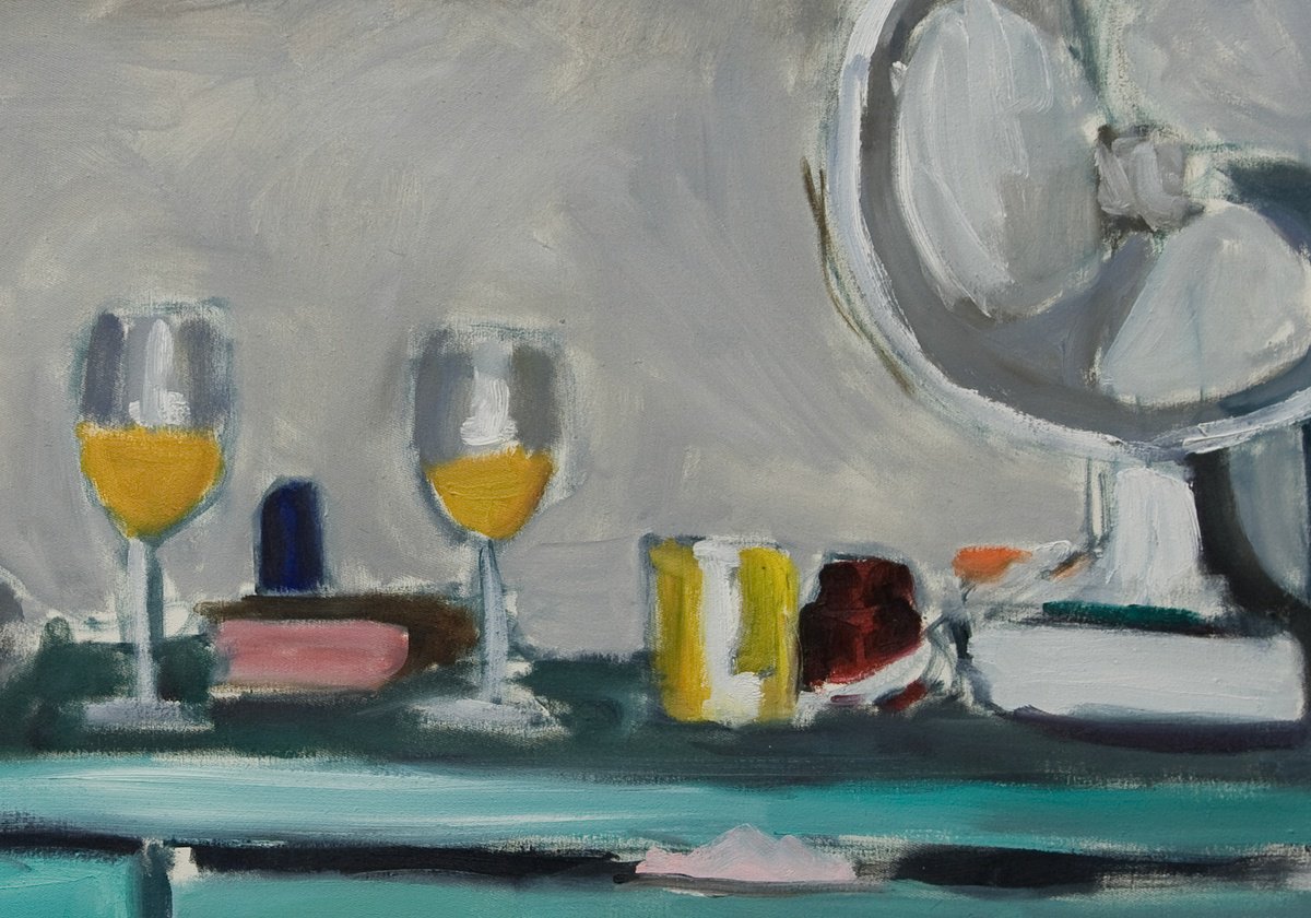 Expressive Still Life Oil Painting By Ishai Rimmer, 34 X 24, In The Bedroom, Original Artwork