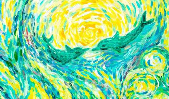 Dolphins - original impressionistic oil painting