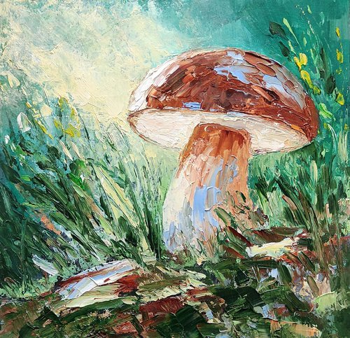 Mushroom Painting Forest Art Landscape Artwork Small Wall Art by Yulia Berseneva