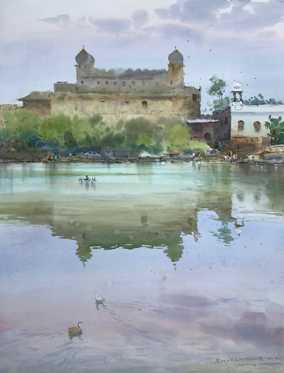 Impressionistic Landscape Watercolour By Bhargavkumar Kulkarni, 22 X 30, Motiya Talab, Bhopal, Original Artwork