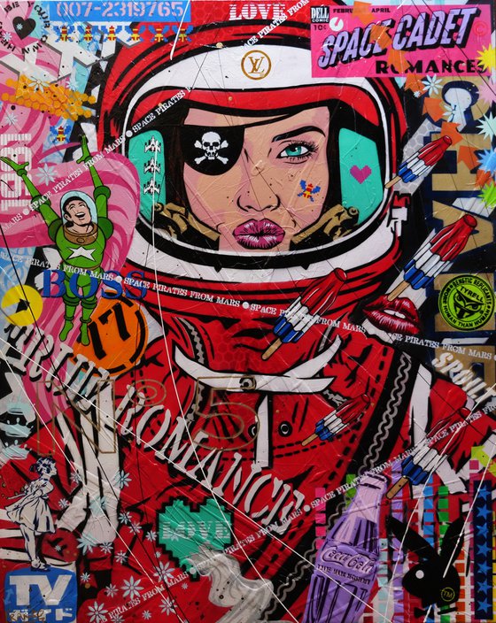 Red Space Pirate 120cm x 150cm Space Cadet Pirate Textured Urban Pop Art