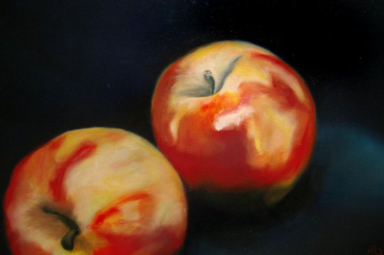 Two Apples (iii) - Still Life Oil Painting