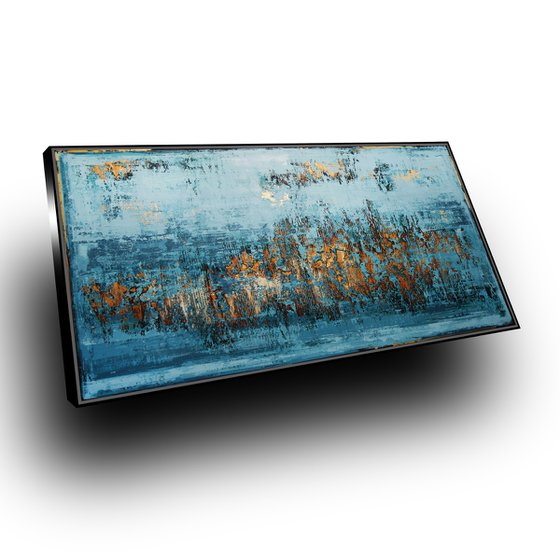 RHEINGOLD - 80 x 160 CM - TEXTURED ACRYLIC PAINTING ON CANVAS * BLUE * GOLD