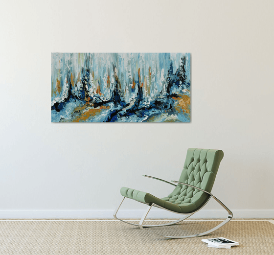 Early spring 24"x48" - Acrylic Blue Abstract Artwork created with Palette Knife