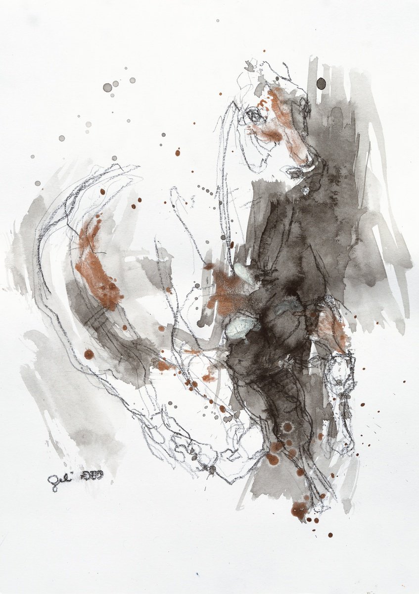 Expressive Animal Painting By Benedicte Gele, 8 X 12, Equine Nude 265, Original Artwork