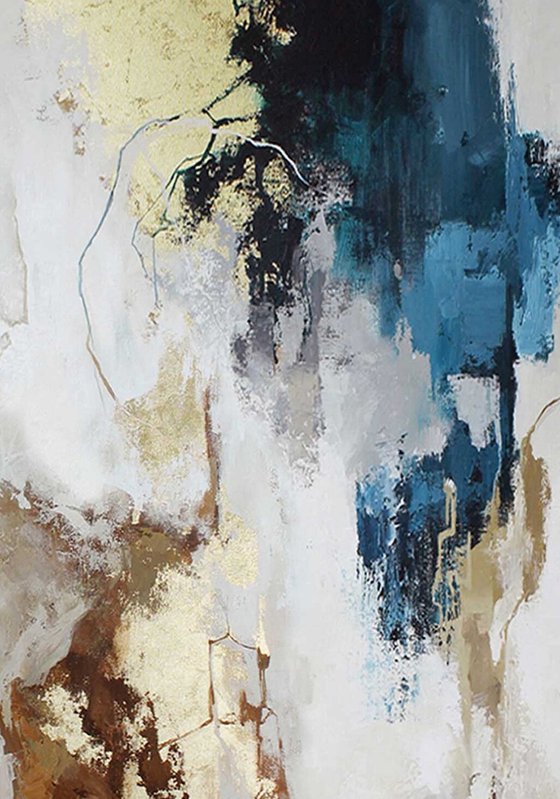 "Flux 3" Navy and gold abstract acrylic art