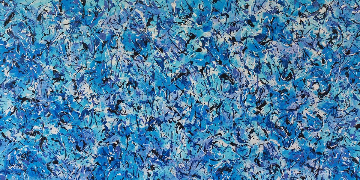 Abstract Acrylic Painting By Max Yaskin, 84 X 44", Aqua 2 By M.y., Original Artwork