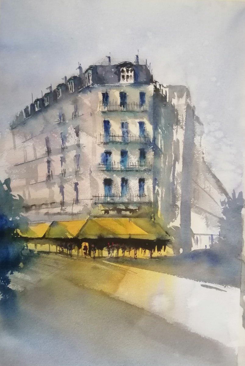 Impressionistic Cityscapes Watercolour By Giorgio Gosti, 14 X 21, Parisian Cafe 8, Original Artwork