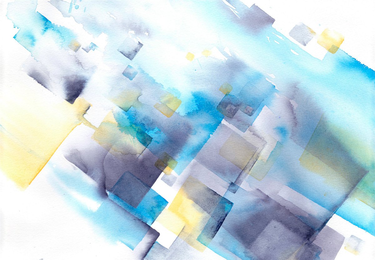 Abstract art, watercolour painting, Geometric, soft colours by Anjana Cawdell