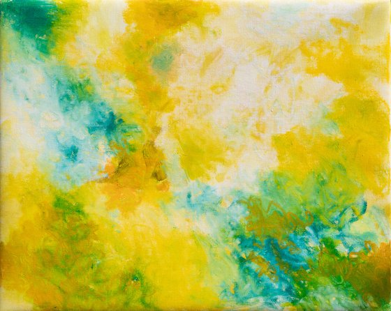 Light abstract in yellow and turquoise blue - Oil painting Ideal gift Ready to hang Home Decoration design Interior decor