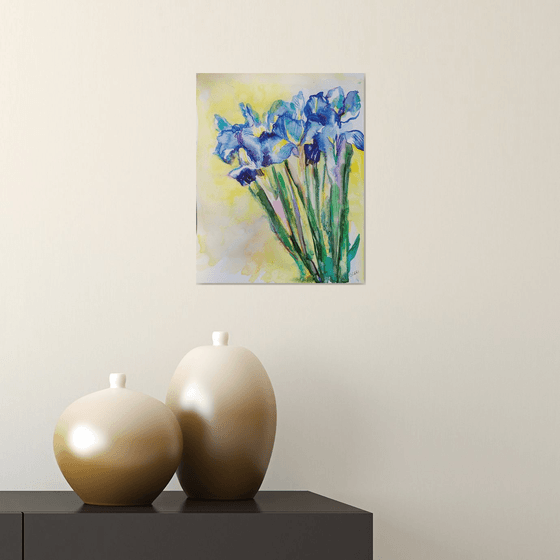 Iris ultramarines Watercolour by Olga Pascari | Artfinder