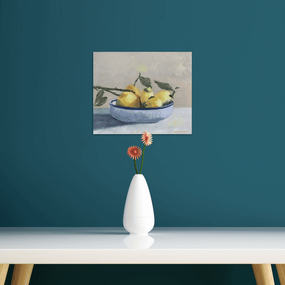 Bowl of lemons, still life painting