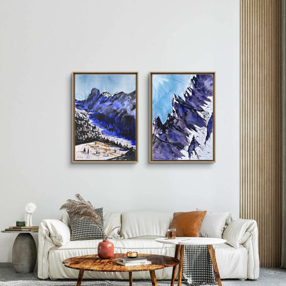 Skiers in the Alpine mountains