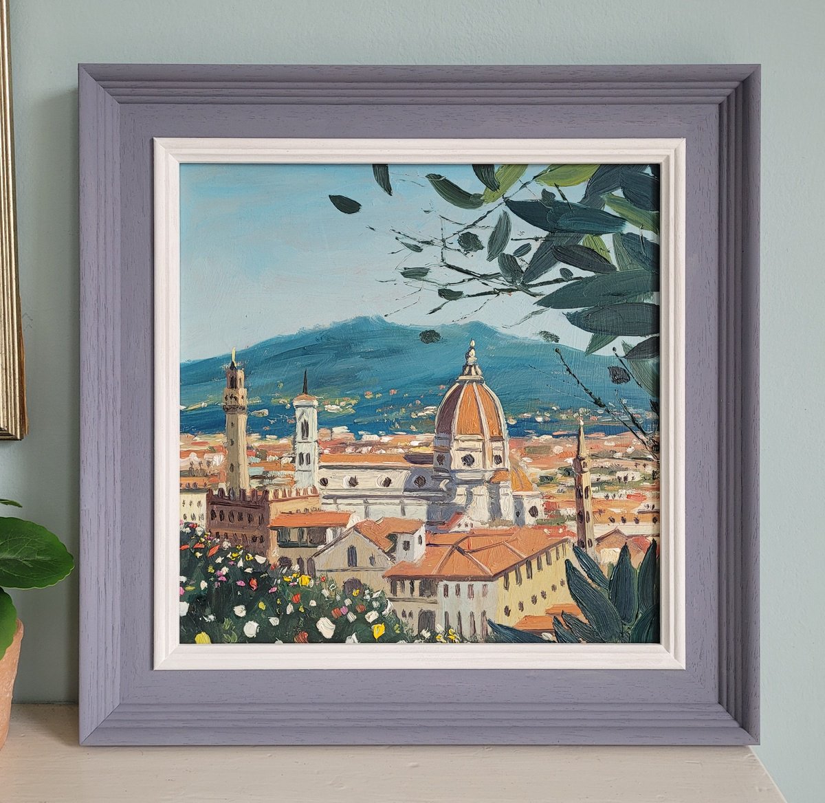 Impressionistic Cityscapes Oil Painting By Roberto Ponte, 15 X 15", View Of Florence, Italy, Original Artwork