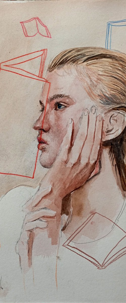 Reader with books by paolo beneforti