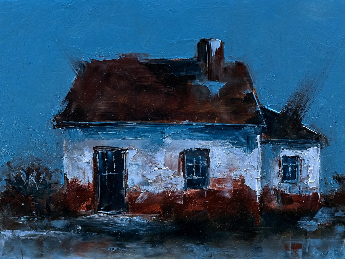 Small old house with soul. Small painting for gift