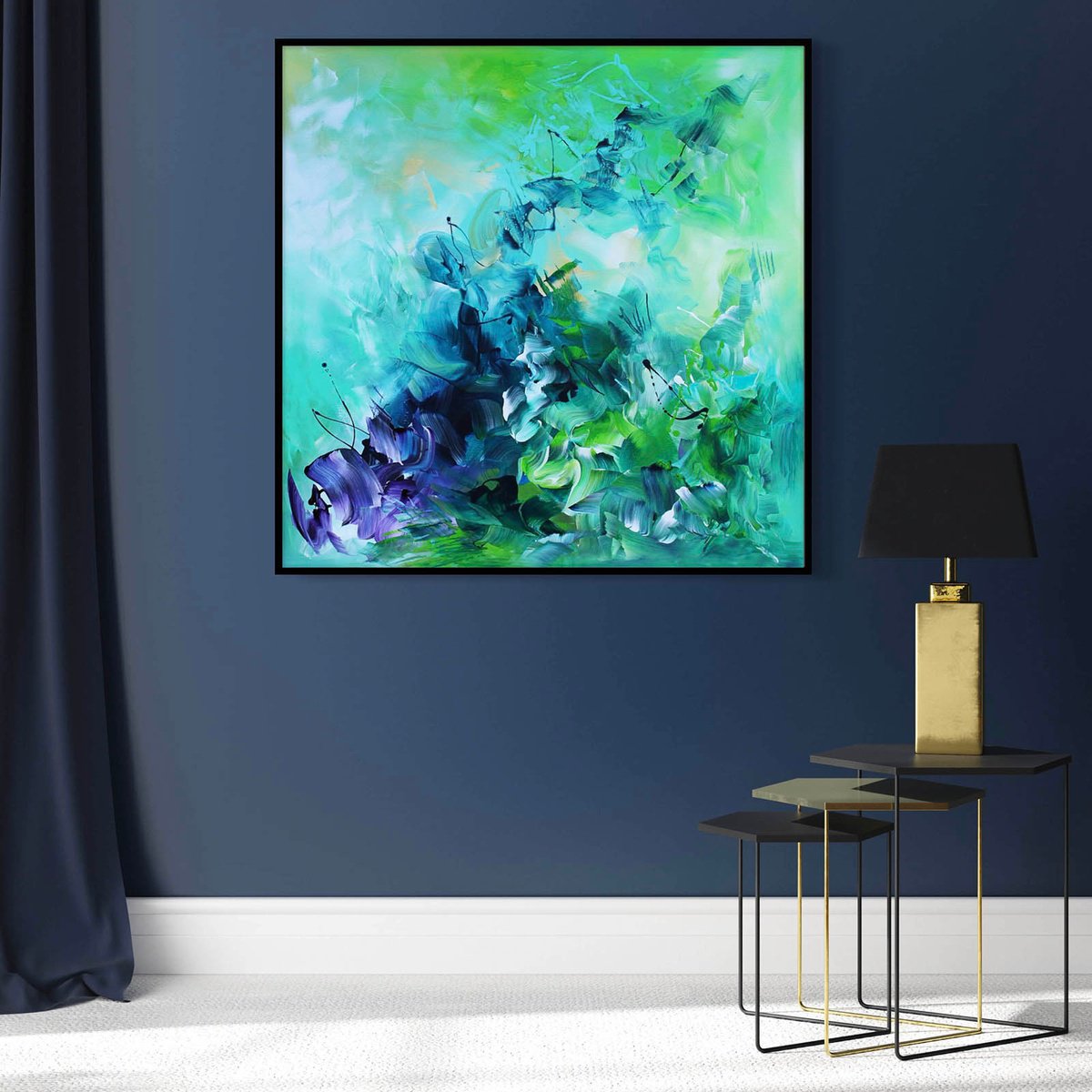 Abstract Acrylic Painting By Paresh Nrshinga Frsa, 40 X 40", Emerald Waves, Original Artwork