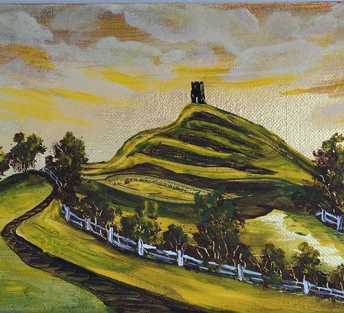 Glastonbury Tor on gold leaf by Marja Brown