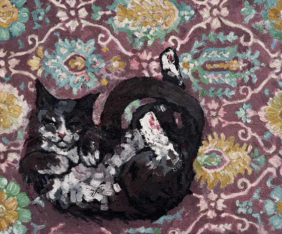 Black cat at the carpet