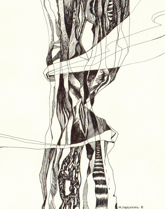 Ink drawing black and bone abstraction - Column