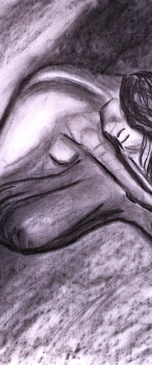 Woman Nude original charcoal artwork by Halyna Kirichenko