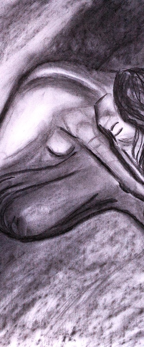 Woman Nude Charcoal Art by Halyna Kirichenko