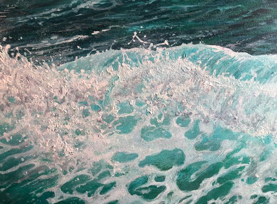 "White lace" - Ocean waves oil painting