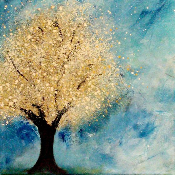 Golden Tree // Abstract Impressionism Painting // 12x12 Canvas Acrylic  painting by Jessica Sanders
