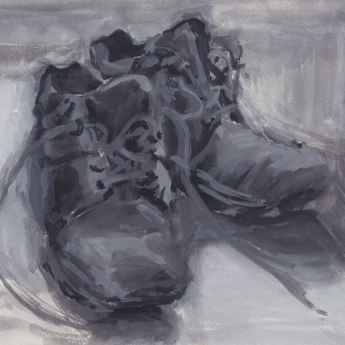 Impressionistic Still Life Painting By Hugo Lines, 12 X 10, Boots, Inspired By Van Gogh, Original Artwork