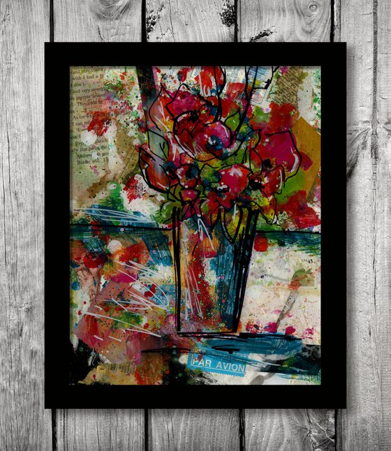 Flowers In Vase 4 - Mixed Media Floral Art by Kathy Morton Stanion