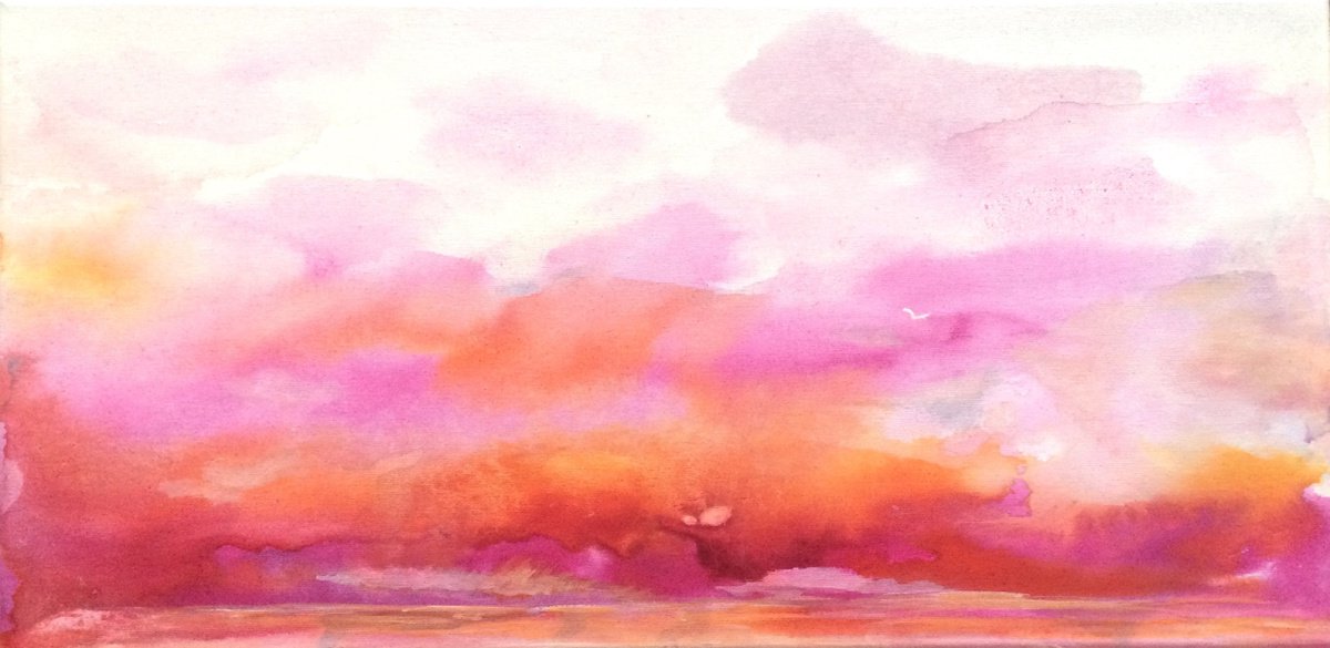 Abstract Landscape Watercolour By Gesa Reuter, 24 X 12, Valentine Sea, Original Artwork