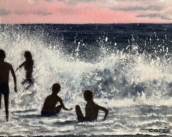 Seascape,Children in the sea.
