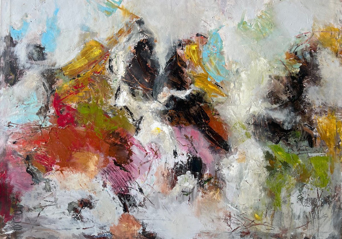 Organic Abstract Acrylic Painting By Egle Kurlianskaite, 55 X 39, Holiday Ii, Original Artwork