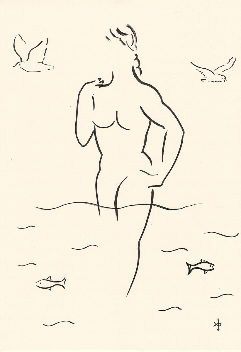 Expressive Animal Ink Drawing By David Jones, 12 X 17, Together #2506X, Original Artwork